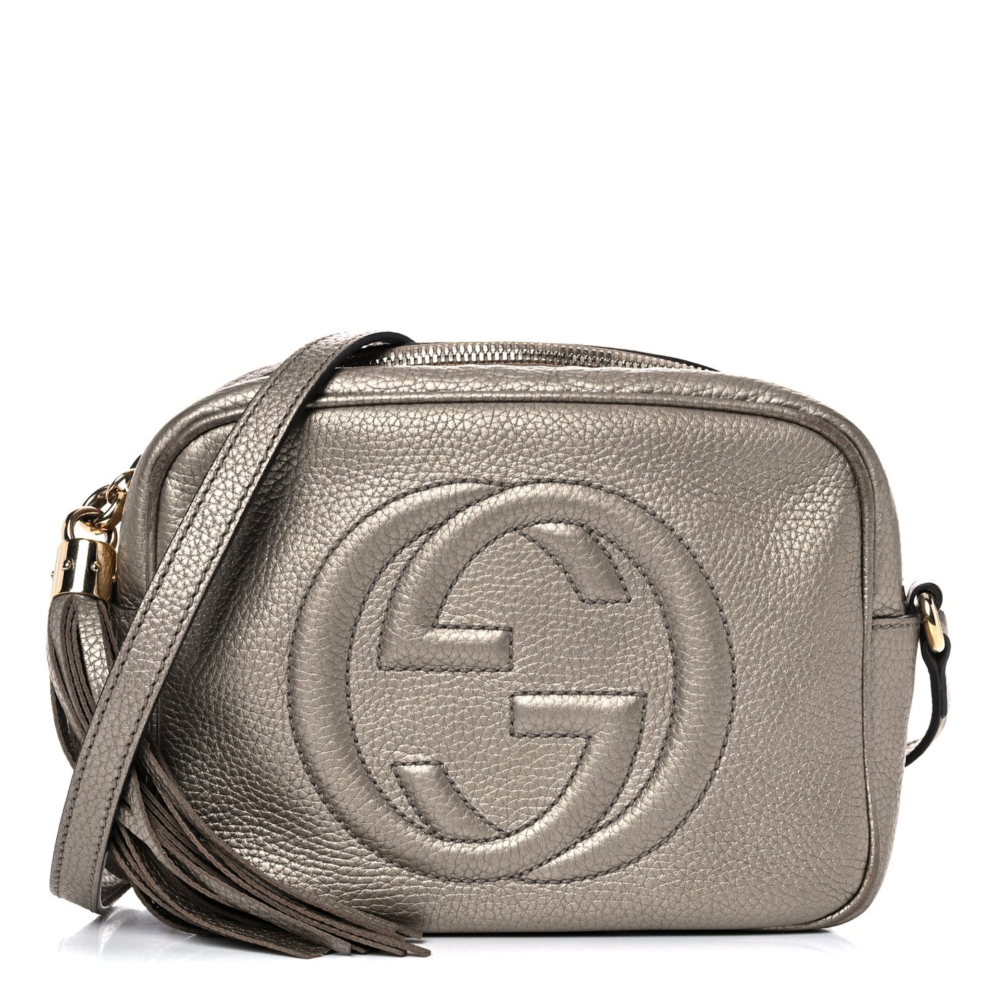 Metallic Pebbled Calfskin Small Soho Disco Bag Golden Beige