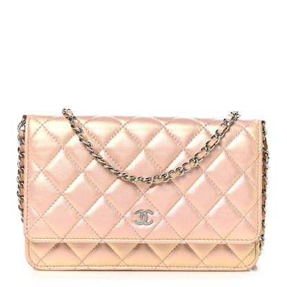 Chanel Iridescent Calfskin Quilted Wallet on Chain WOC Pink 1 of 11