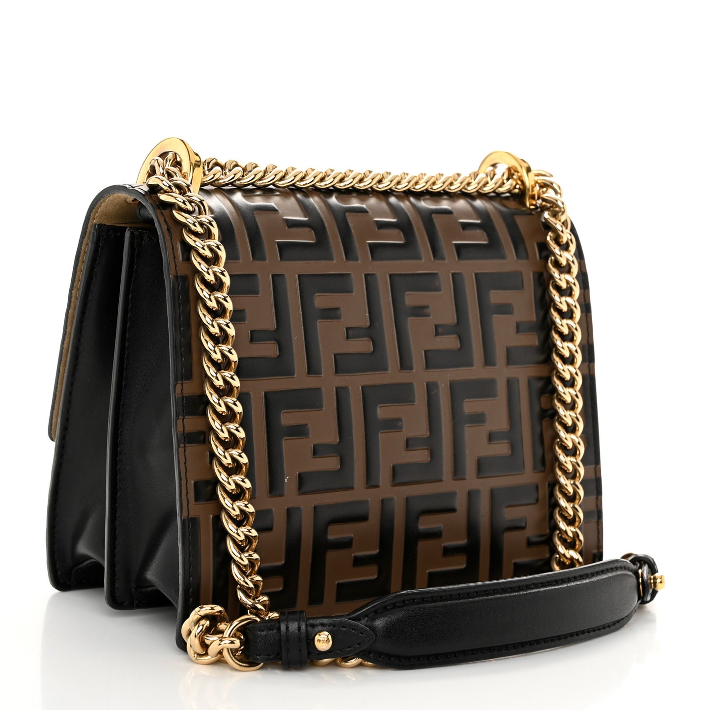 Vitello Liberty Bi-Color FF 1974 Embossed Small Kan U Shoulder Bag Maya Black