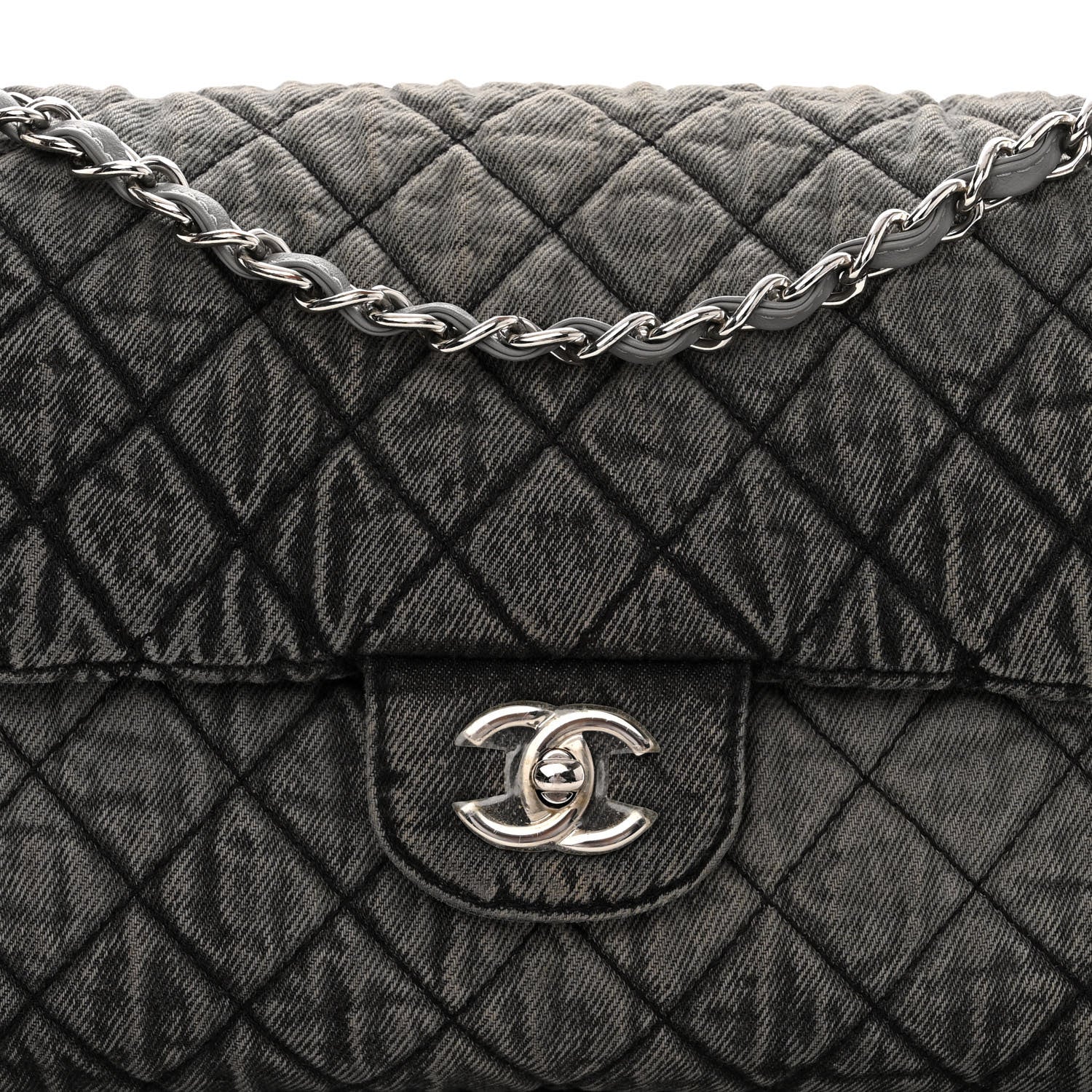 Chanel Denim Quilted Denimpression Flap Grey Black 8 of 11