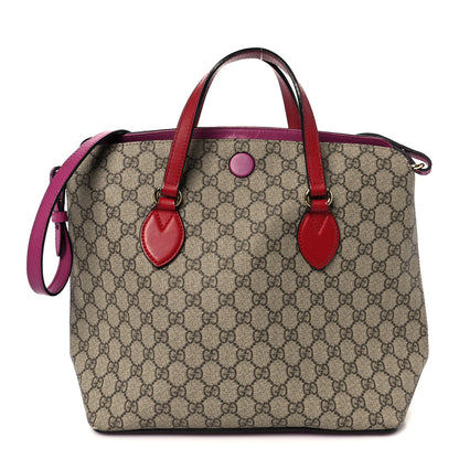Gucci GG Supreme Monogram Linea A Foldover Tote Beige Hibiscus Red New Rosette 1 of 13