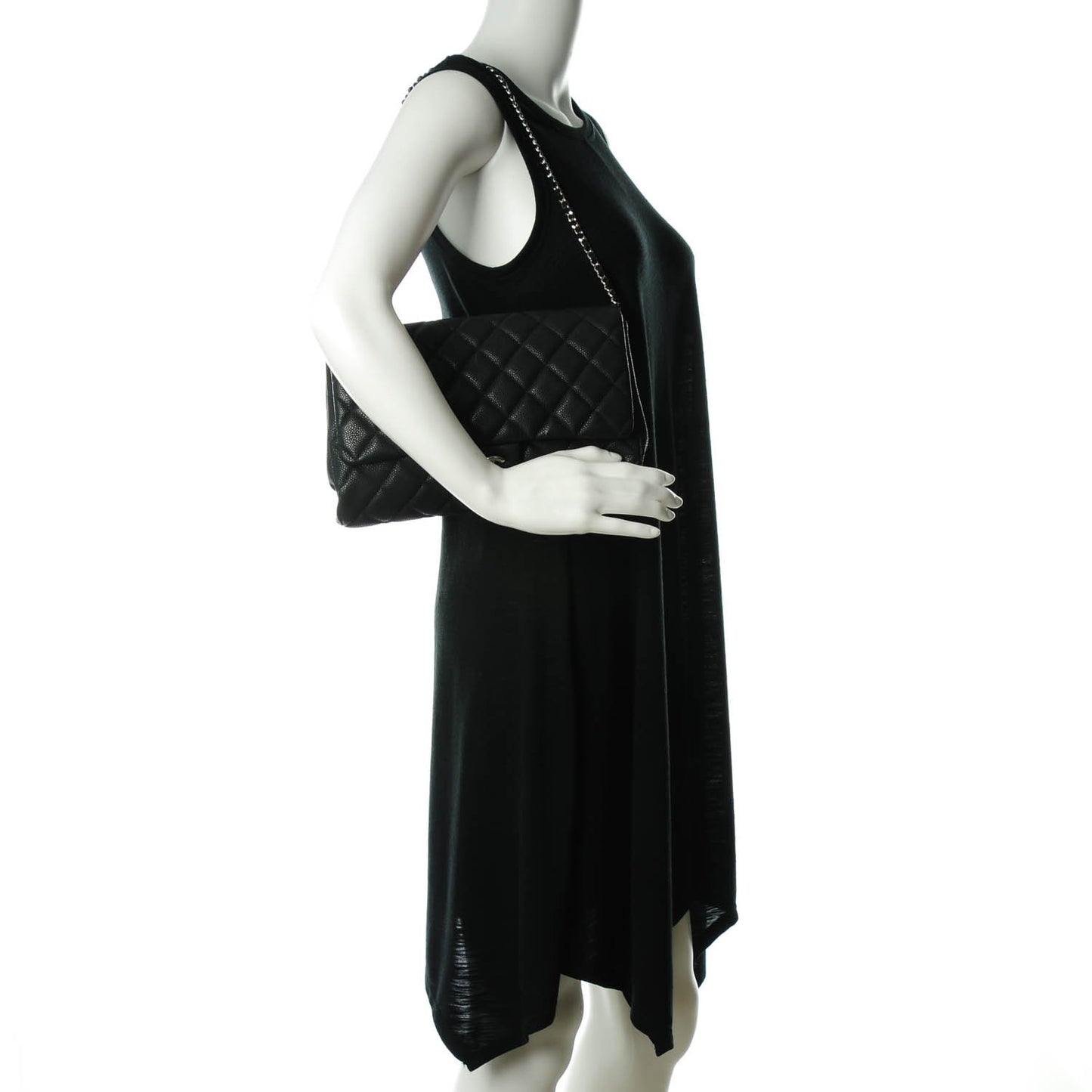 Iridescent Caviar Quilted Clutch With Chain Flap Black