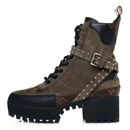 Louis Vuitton Suede Calfskin Monogram Laureate Platform Desert Boots 36 Kaki 1 of 8