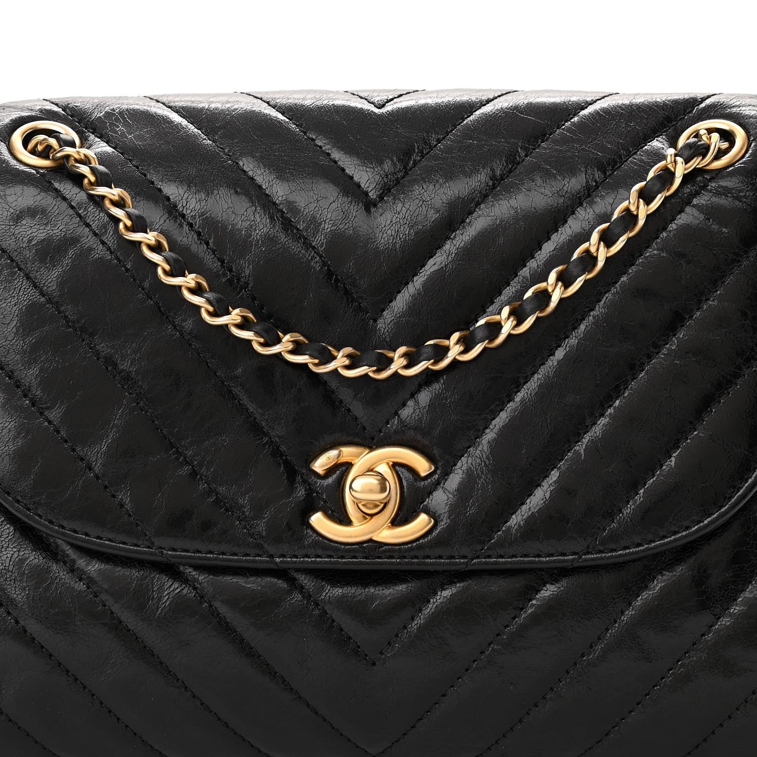 Chanel Glazed Calfskin Chevron Quilted Hampton Flap Black 8 of 10