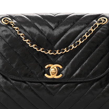 Chanel Glazed Calfskin Chevron Quilted Hampton Flap Black 8 of 10