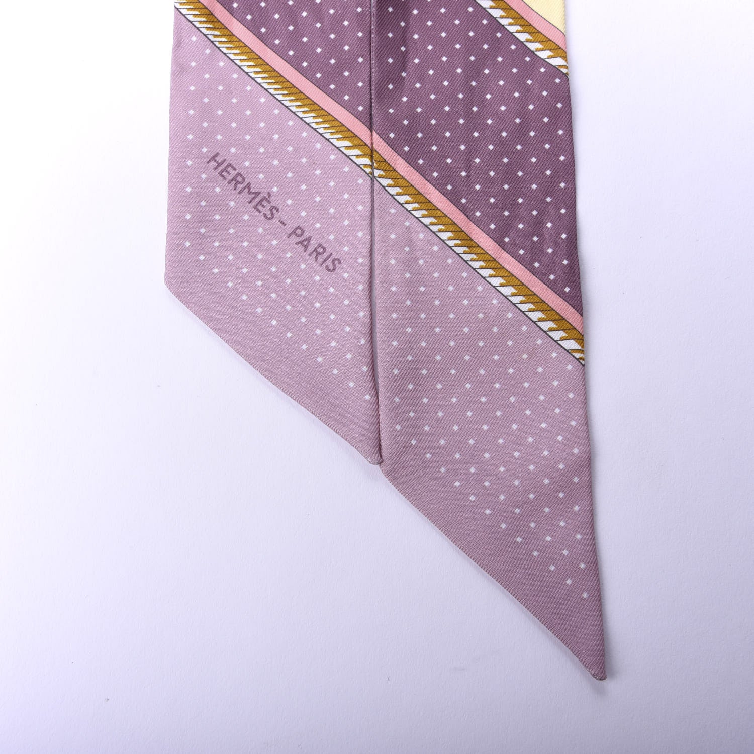 Hermes Silk Les Voitures A Transformation Twilly Jaune Soufre Vieux Rose Vert 7 of 7