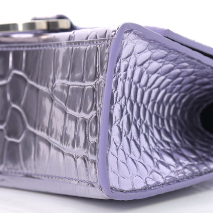 Balenciaga Metallic Calfskin Crocodile Embossed Hourglass Top Handle Bag XS Lilac 6 of 11