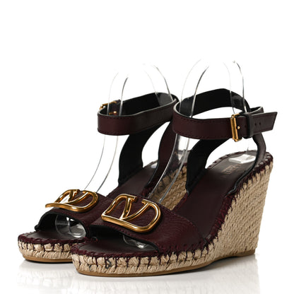 Valentino Garavani Grainy Cowhide VLogo Ankle Wrap Espadrille Wedge Sandals 41 Rubin 3 of 10