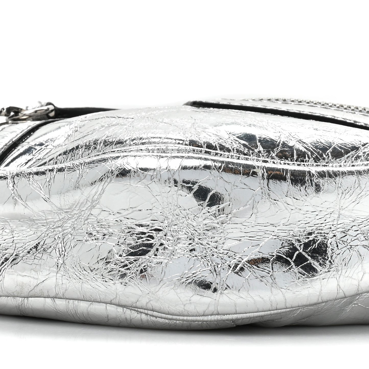 Metallic Calfskin Small Repeat Zip Hobo Silver