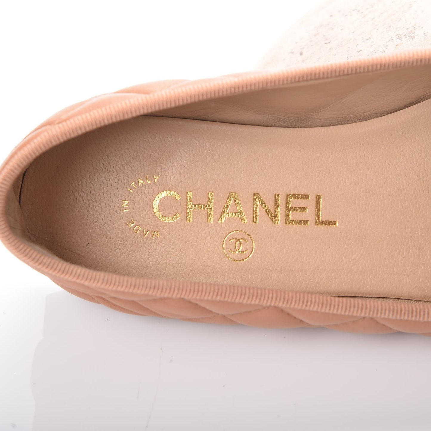 Lambskin Quilted CC Cap Toe Ballerina Flats 36.5 Dark Beige