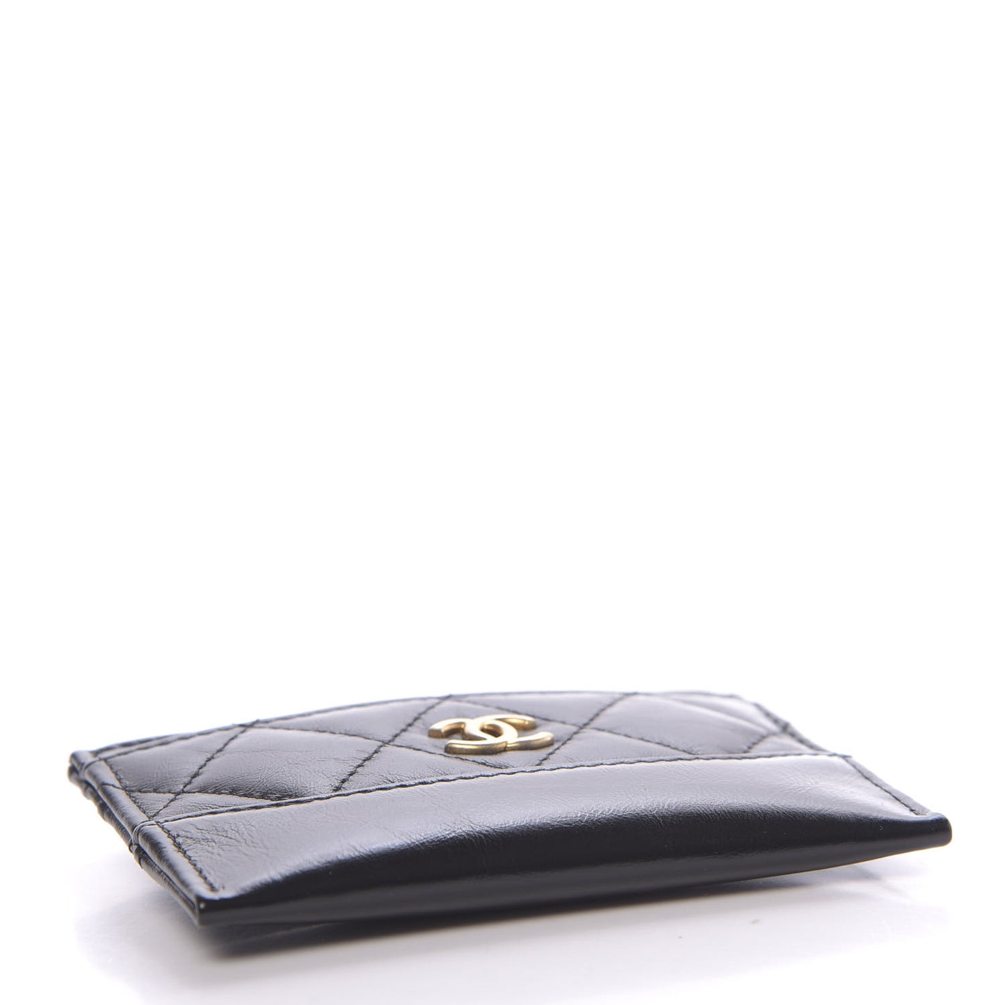 Aged Calfskin Quilted Gabrielle Card Holder Black