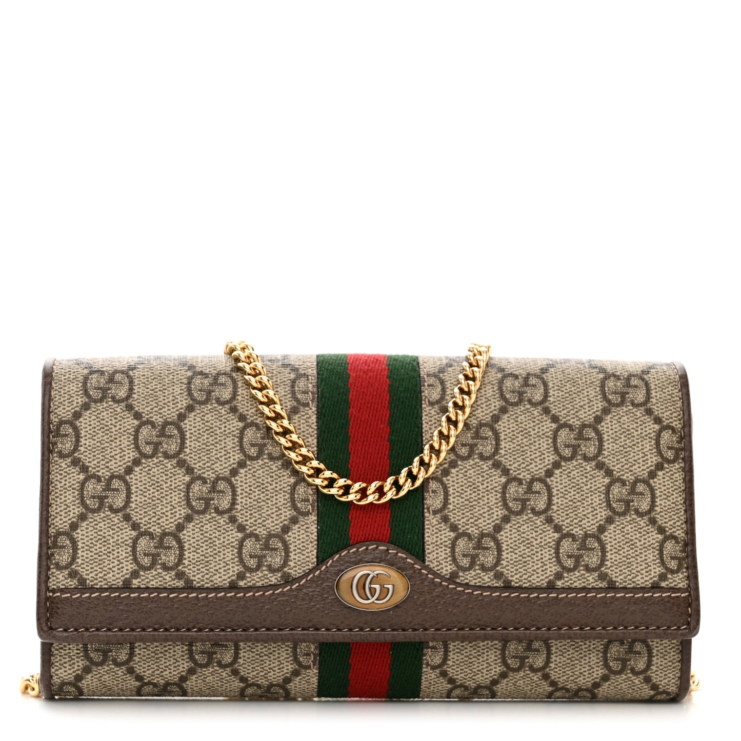 GG Supreme Monogram Web Ophidia Wallet On Chain Brown
