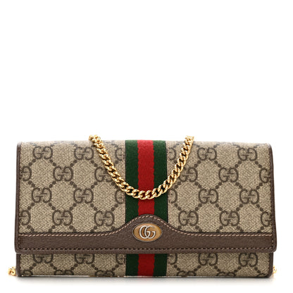 Gucci GG Supreme Monogram Web Ophidia Wallet On Chain Brown 1 of 11