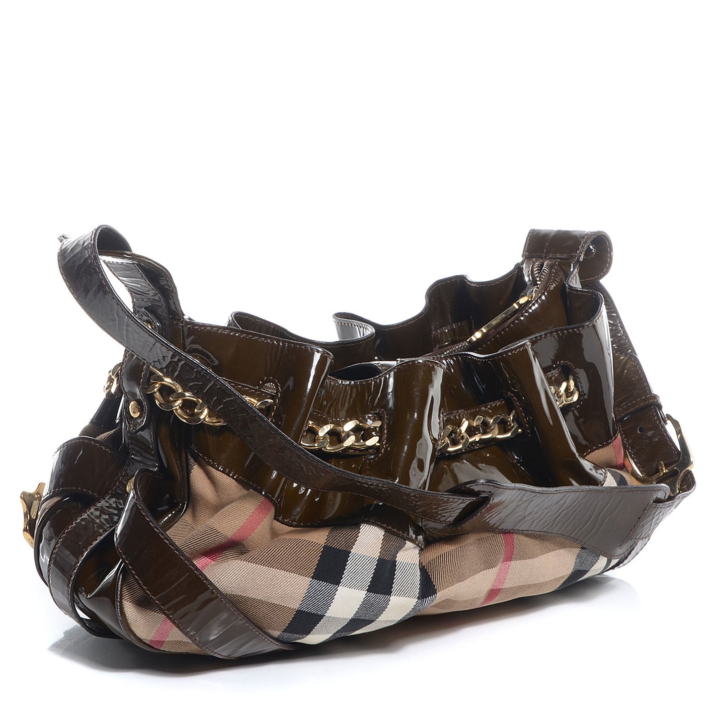 House Check Patent Margaret Bag Brown