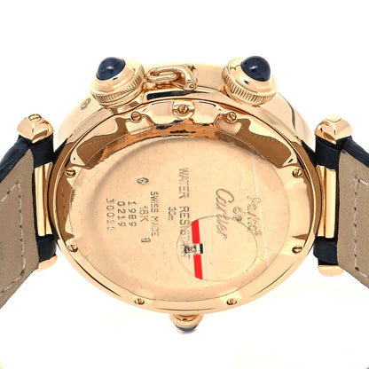 Cartier 18K Yellow Gold Alligator 38mm Pasha C Moonphase Alarm Quartz Watch Blue 4 of 5