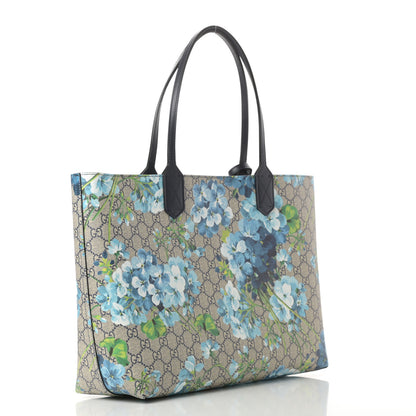 Gucci GG Supreme Monogram Blooms Medium Reversible Tote Beige Blue Navy 4 of 15
