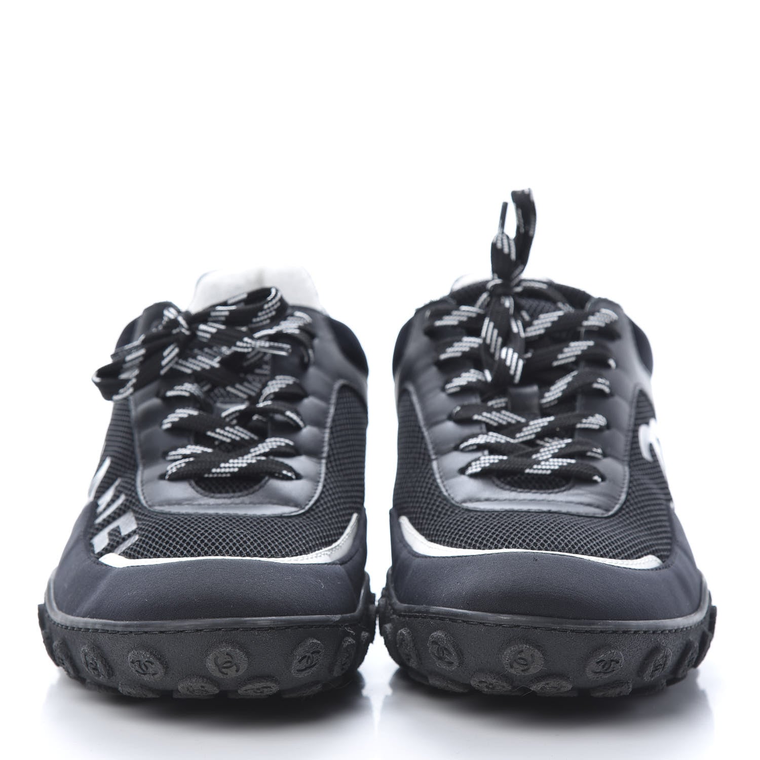 Chanel Lycra Womens CC Sneakers 41 Black White 2 of 8