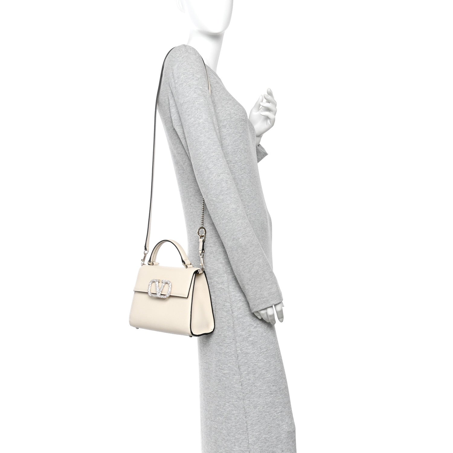 Valentino Garavani Grainy Calfskin Swarovski Crystal Embellished Small VSling Top Handle Bag Light Ivory 2 of 9