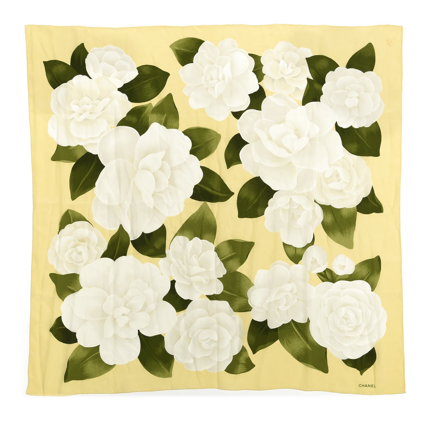 Chanel Silk Camellia Flower Scarf Light Yellow 1 of 3