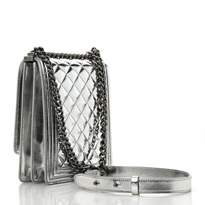 Chanel Metallic Goatskin Quilted North South Boy Flap Silver 2 of 12