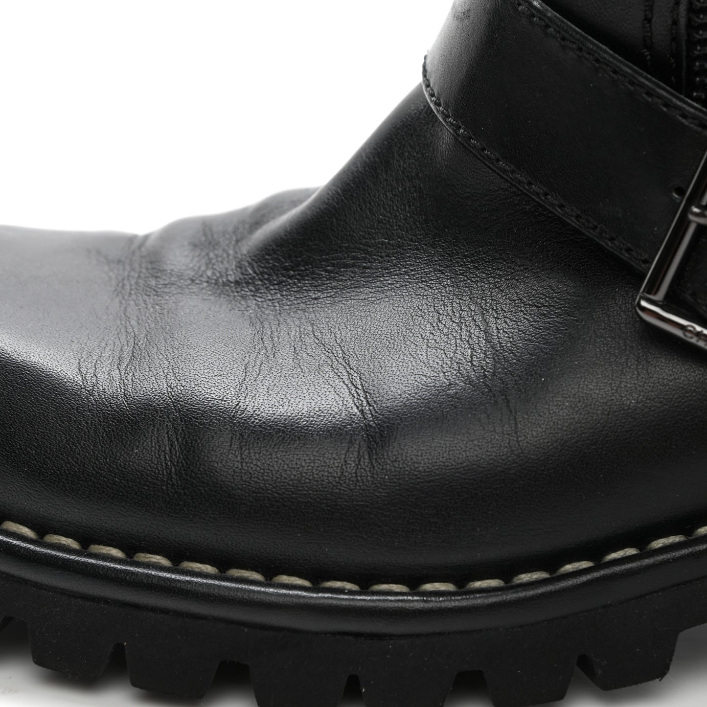 Calfskin Quilted Biker Boots 37 Black