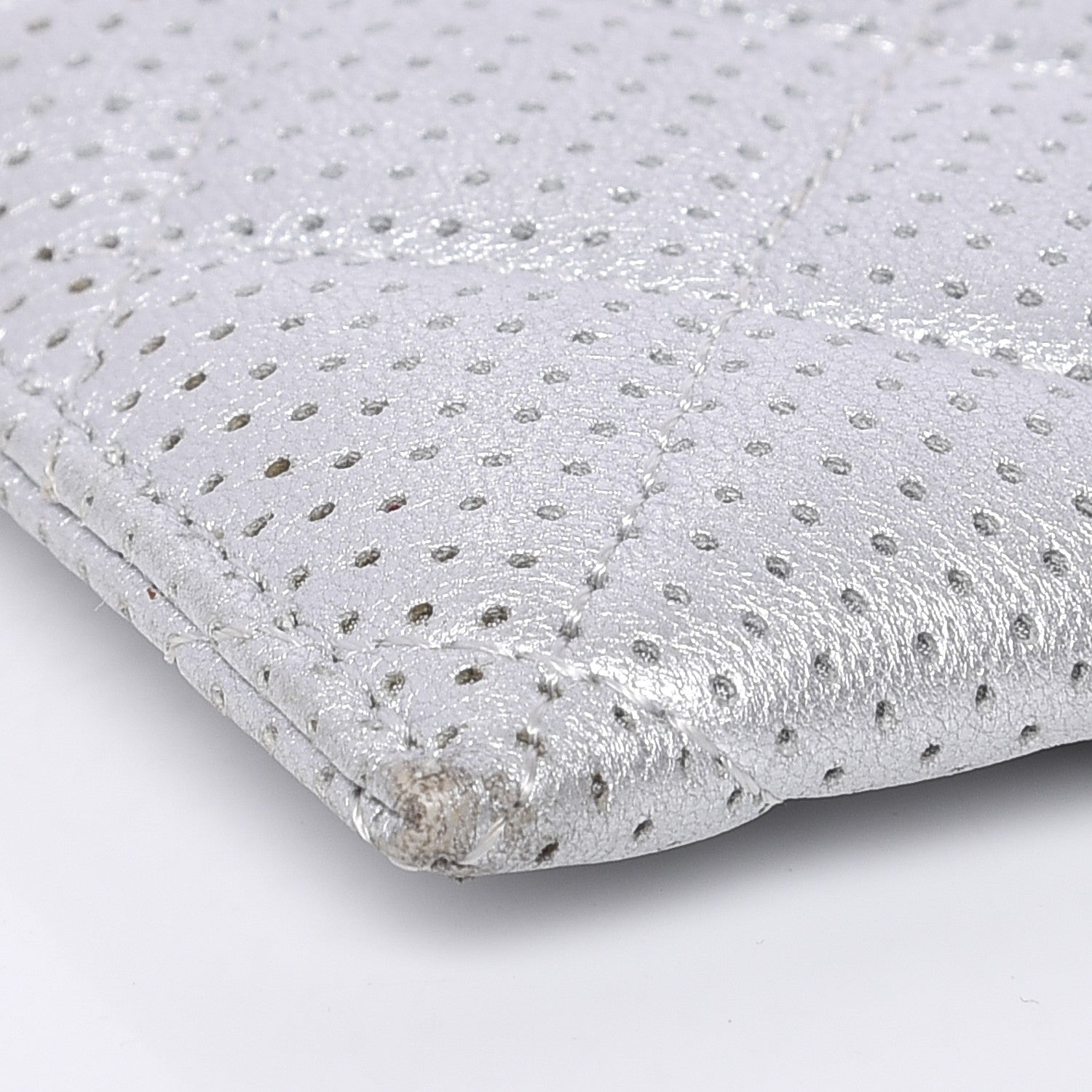 Chanel Metallic Lambskin Perforated Quilted Card Holder Silver 9 of 12