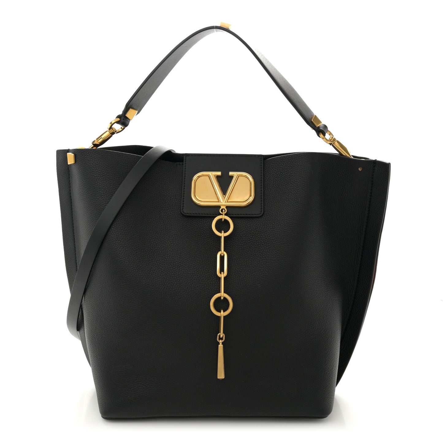 Grainy Calfskin VLogo Escape Hobo Bag Black
