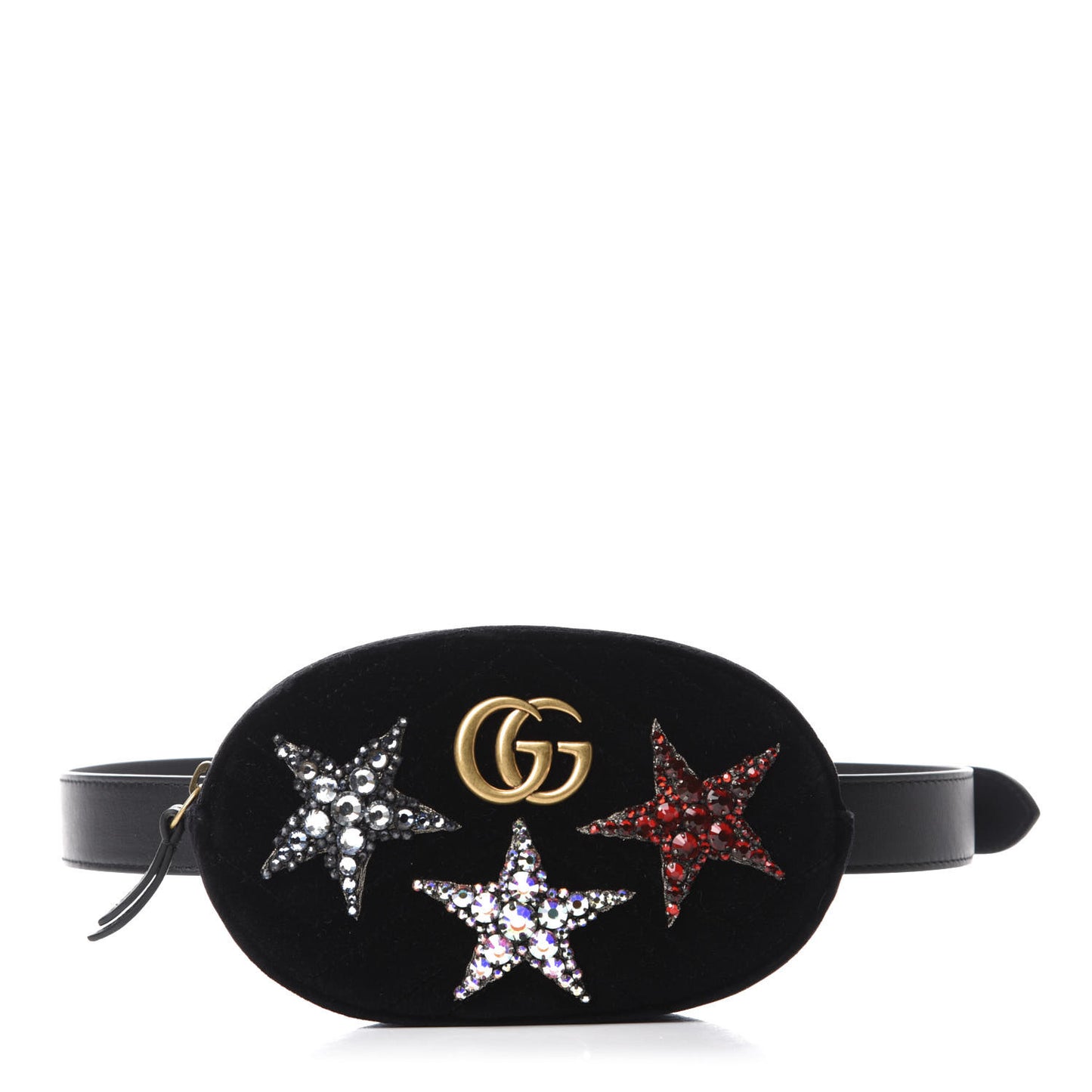 Velvet Matelasse Crystal Star GG Marmont Belt Bag 95 38 Black