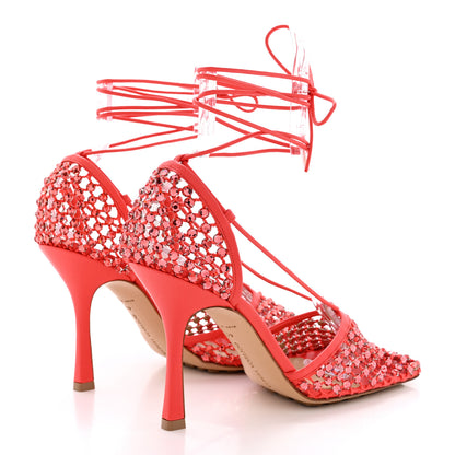 Bottega Veneta Mesh Nappa Crystal Embellished Sparkle Stretch Ankle Tie 90mm Sandals 41 Sunburst 4 of 12