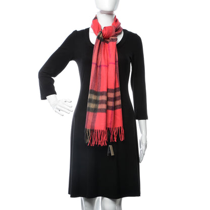 Burberry Cashmere Giant Check Fringe Scarf Pink Sweet Pea 2 of 5