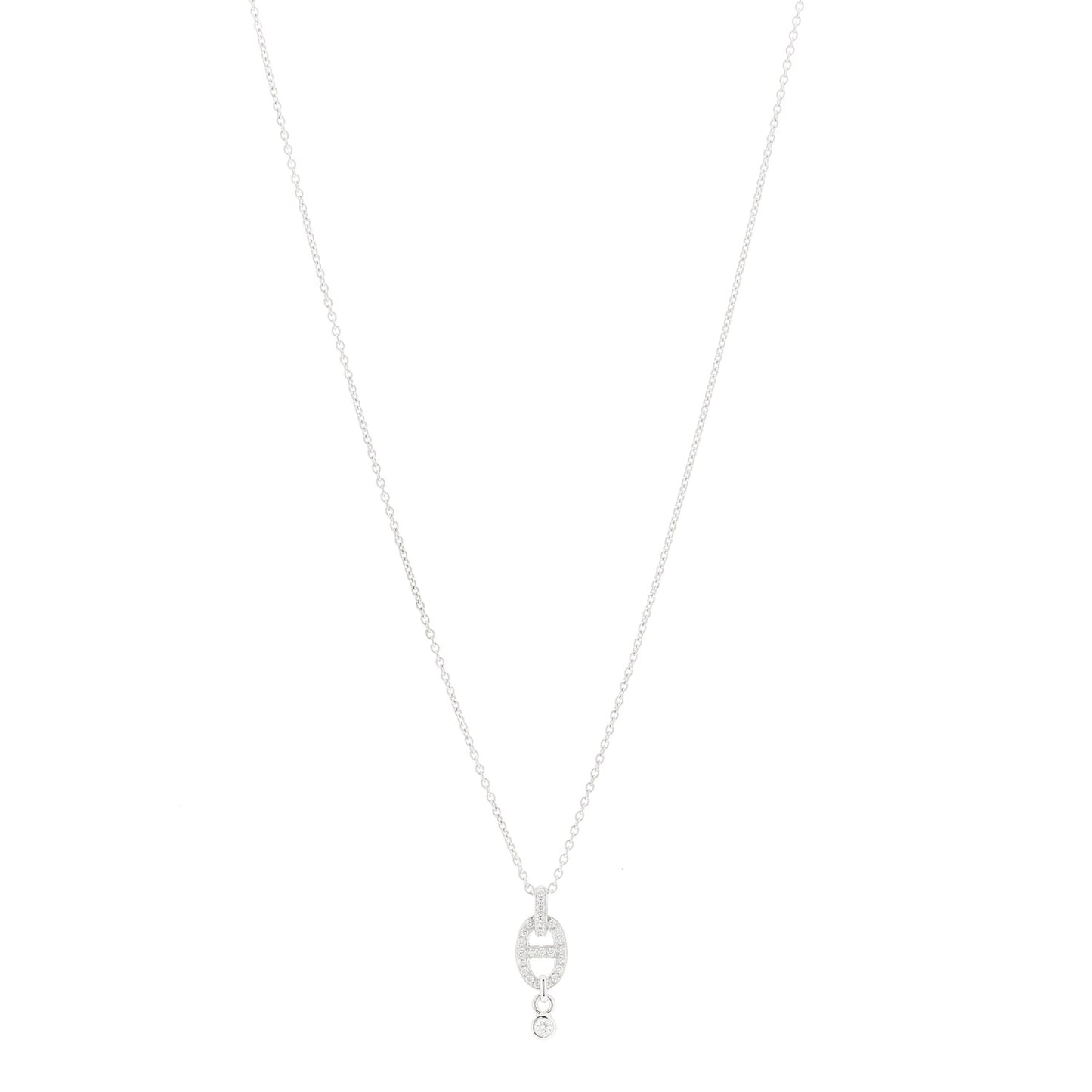 18K White Gold Diamond PM Chaine d'Ancre Enchainee Necklace