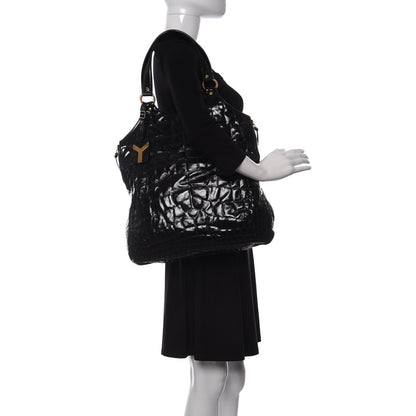 Saint Laurent Patent Crocodile Embossed Tribute Tote Black 2 of 14