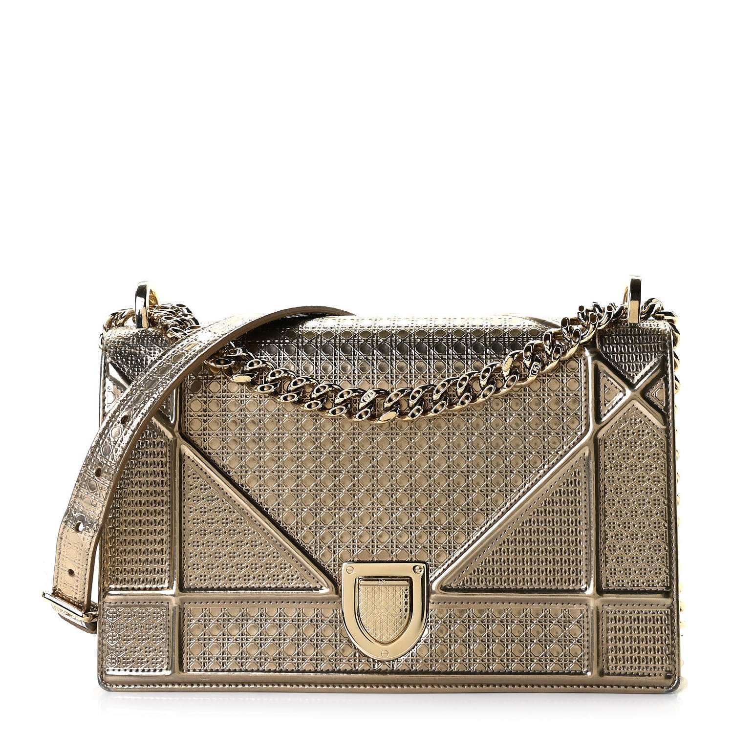 Christian Dior Metallic Patent Micro-Cannage Medium Diorama Flap Bag Gold 1 of 20