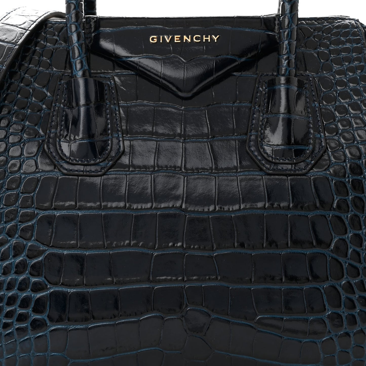 Calfskin Crocodile Embossed Small Antigona Navy