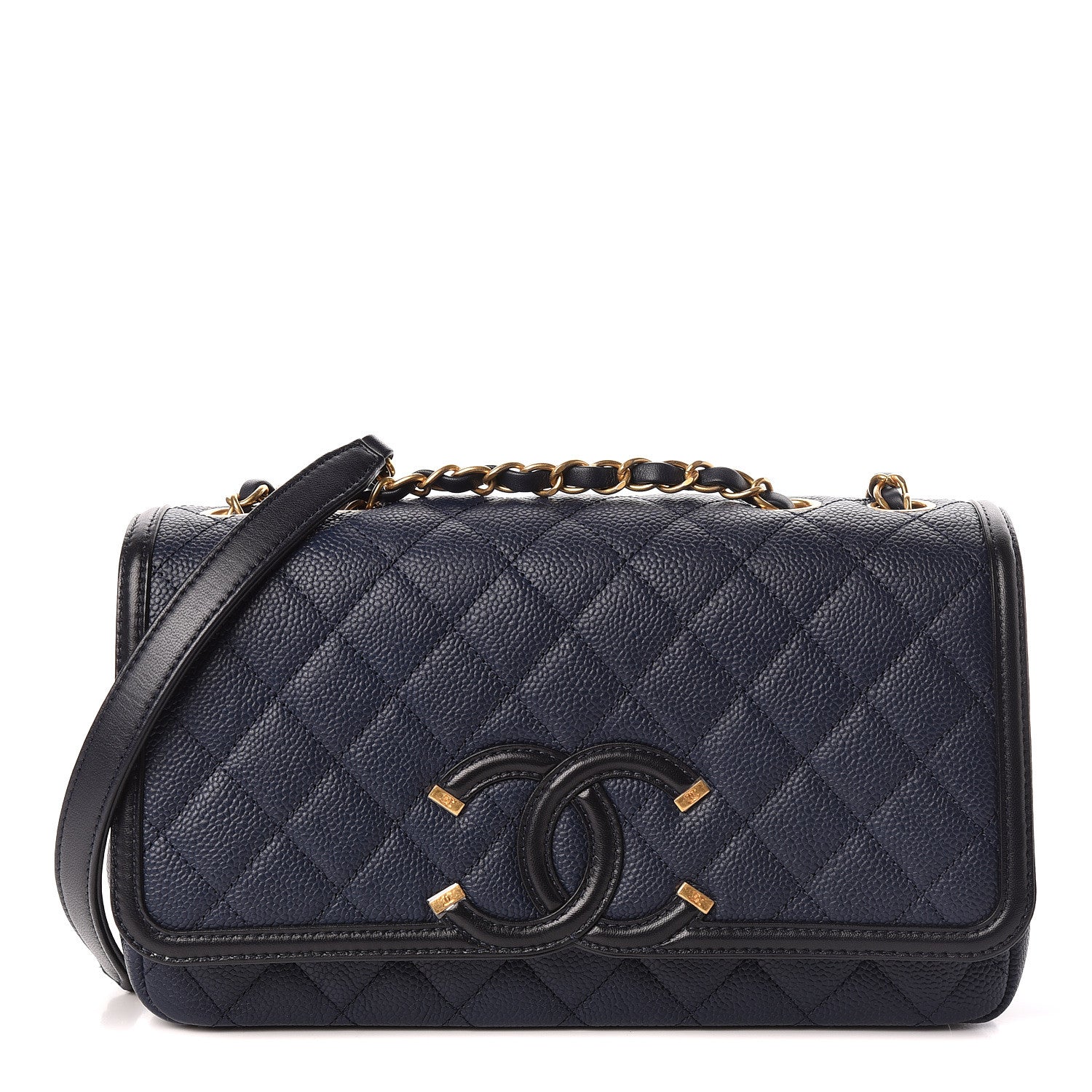 Chanel Caviar Quilted Medium CC Filigree Flap Navy Black 1 of 11