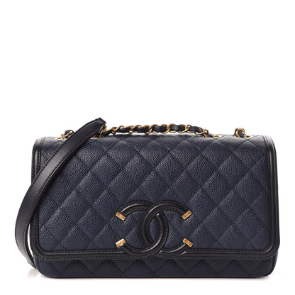Chanel Caviar Quilted Medium CC Filigree Flap Navy Black 1 of 11