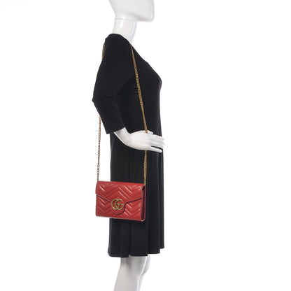 Gucci Calfskin Matelasse GG Marmont Chain Wallet Hibiscus Red 2 of 17