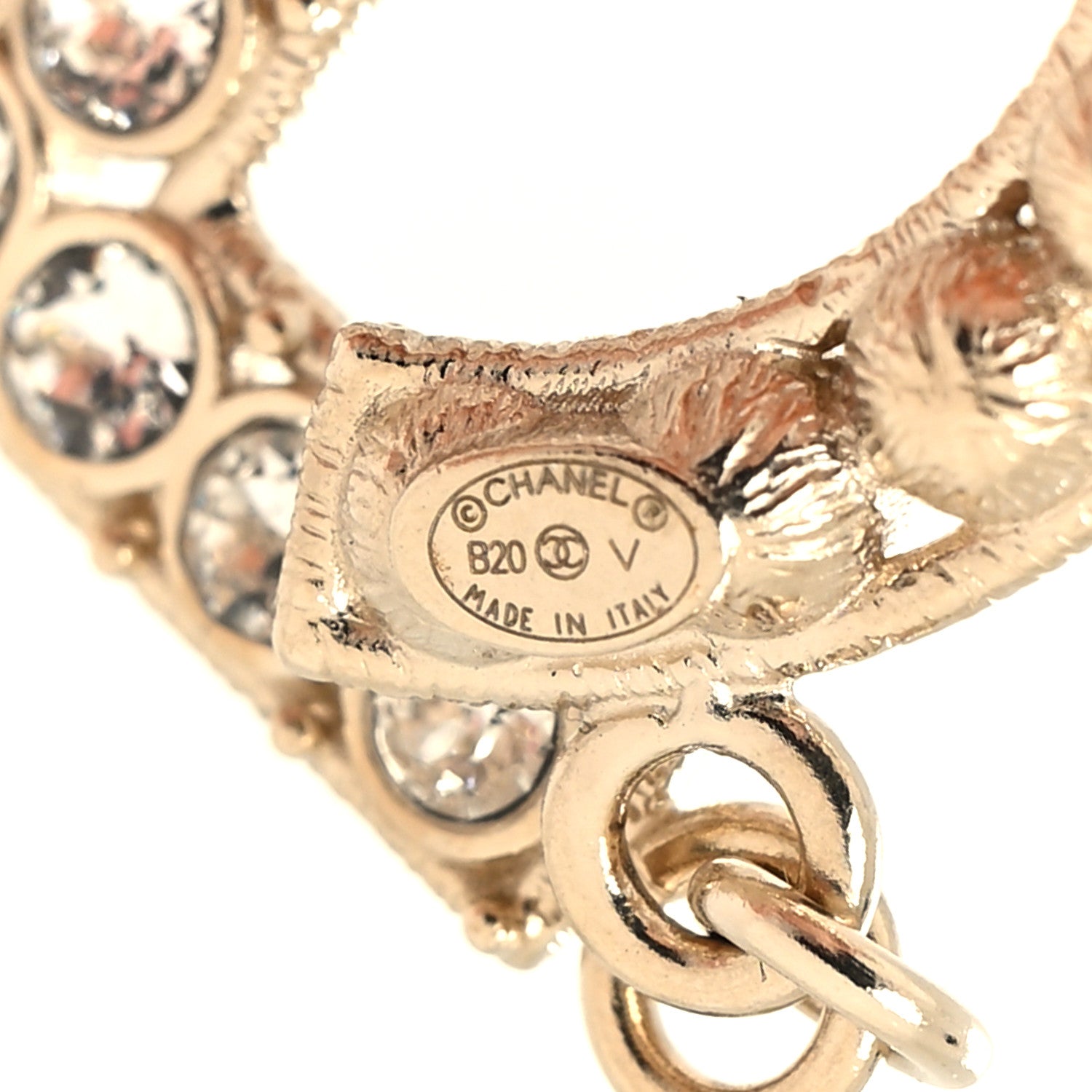 Chanel Crystal Cha-Nel Logo Drop Earrings Gold 4 of 4