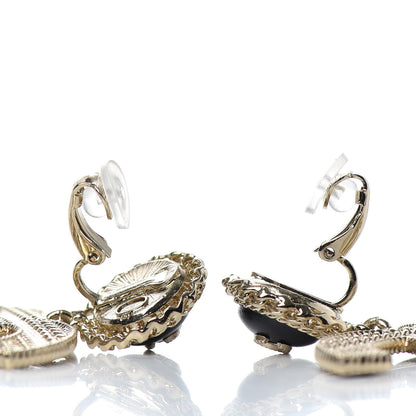 Chanel Metal Enamel Chain CC Clip On Earrings Gold Black 3 of 4