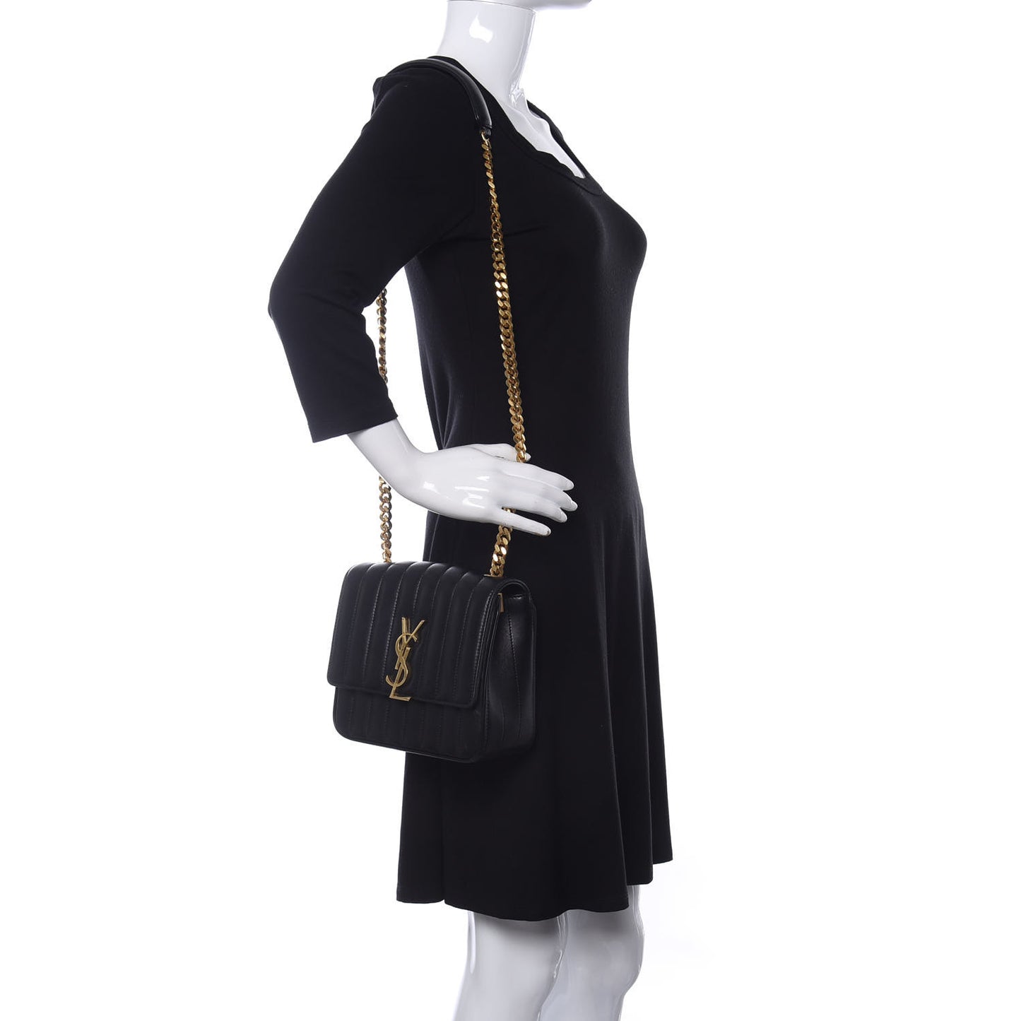 Lambskin Matelasse Monogram Medium Vicky Chain Bag Black