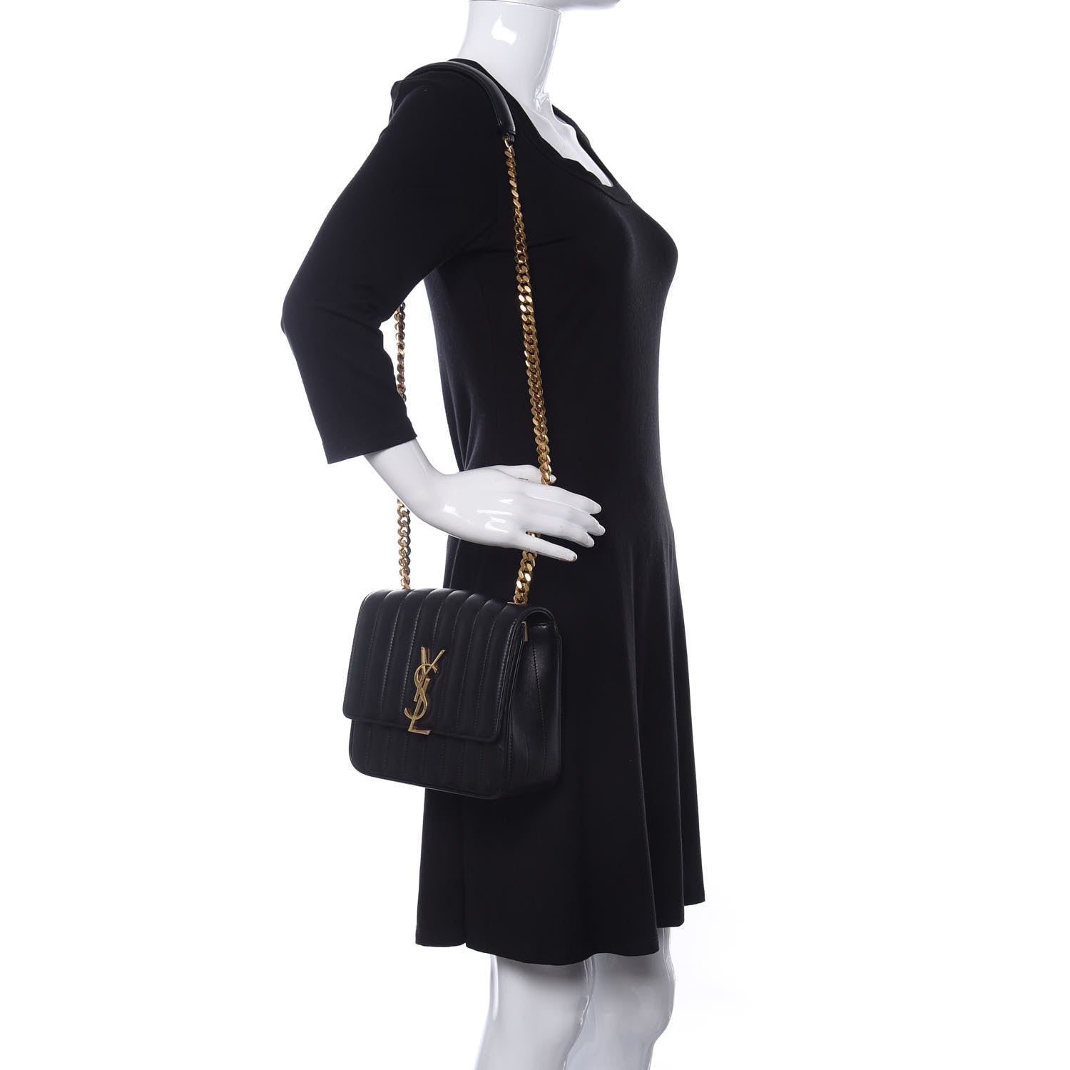 Saint Laurent Lambskin Matelasse Monogram Medium Vicky Chain Bag Black 2 of 13