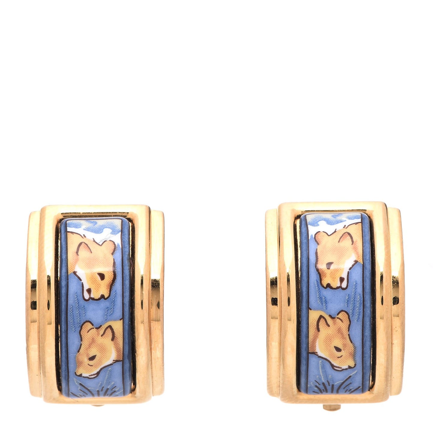 Printed Enamel Clip On Earrings Gold