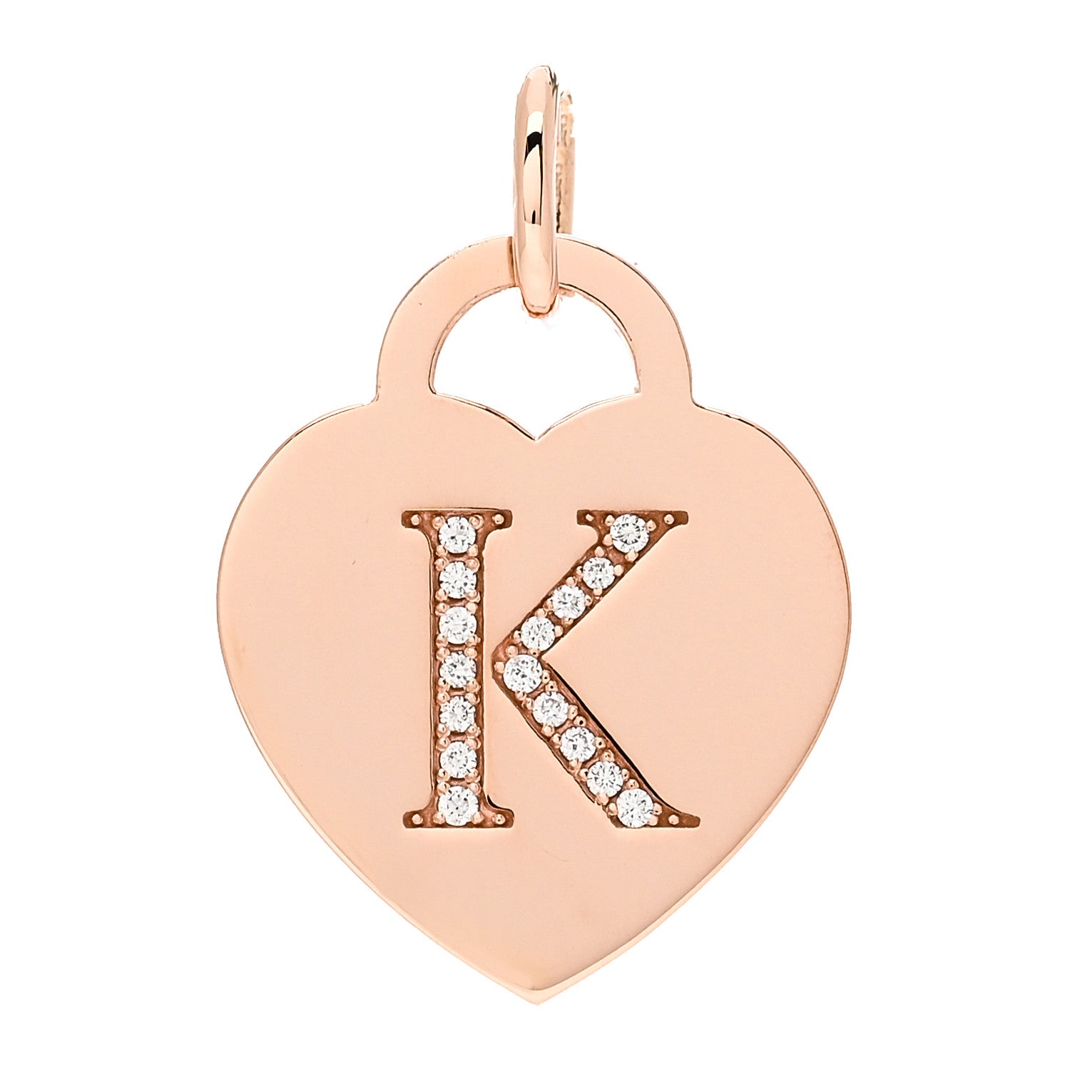 Tiffany 18K Rose Gold Diamond Tiffany Letter K Heart Tag Charm 1 of 5