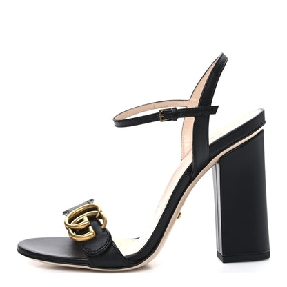 Gucci Lifford Calfskin GG Marmont Ankle Wrap 105mm Sandals 37 Black 1 of 10