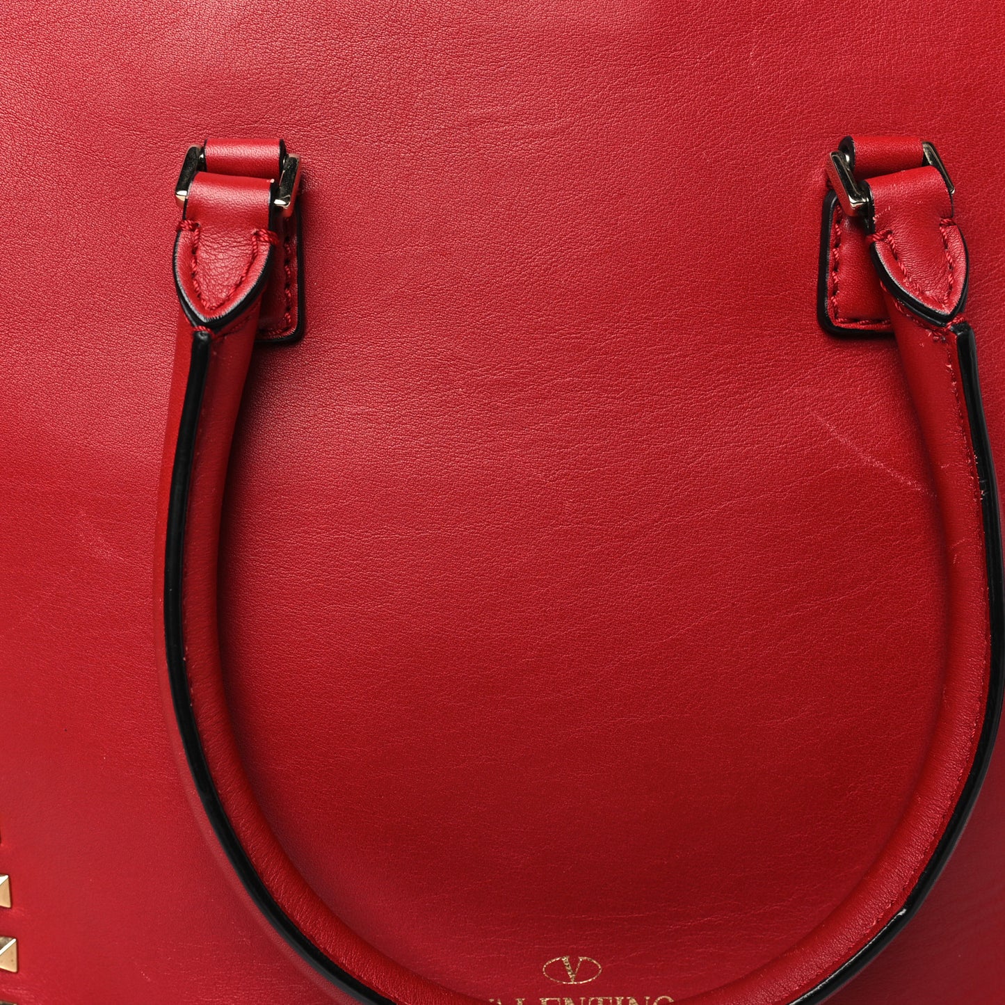 Vitello Rockstud Double Handle Tote Rosso Valentino