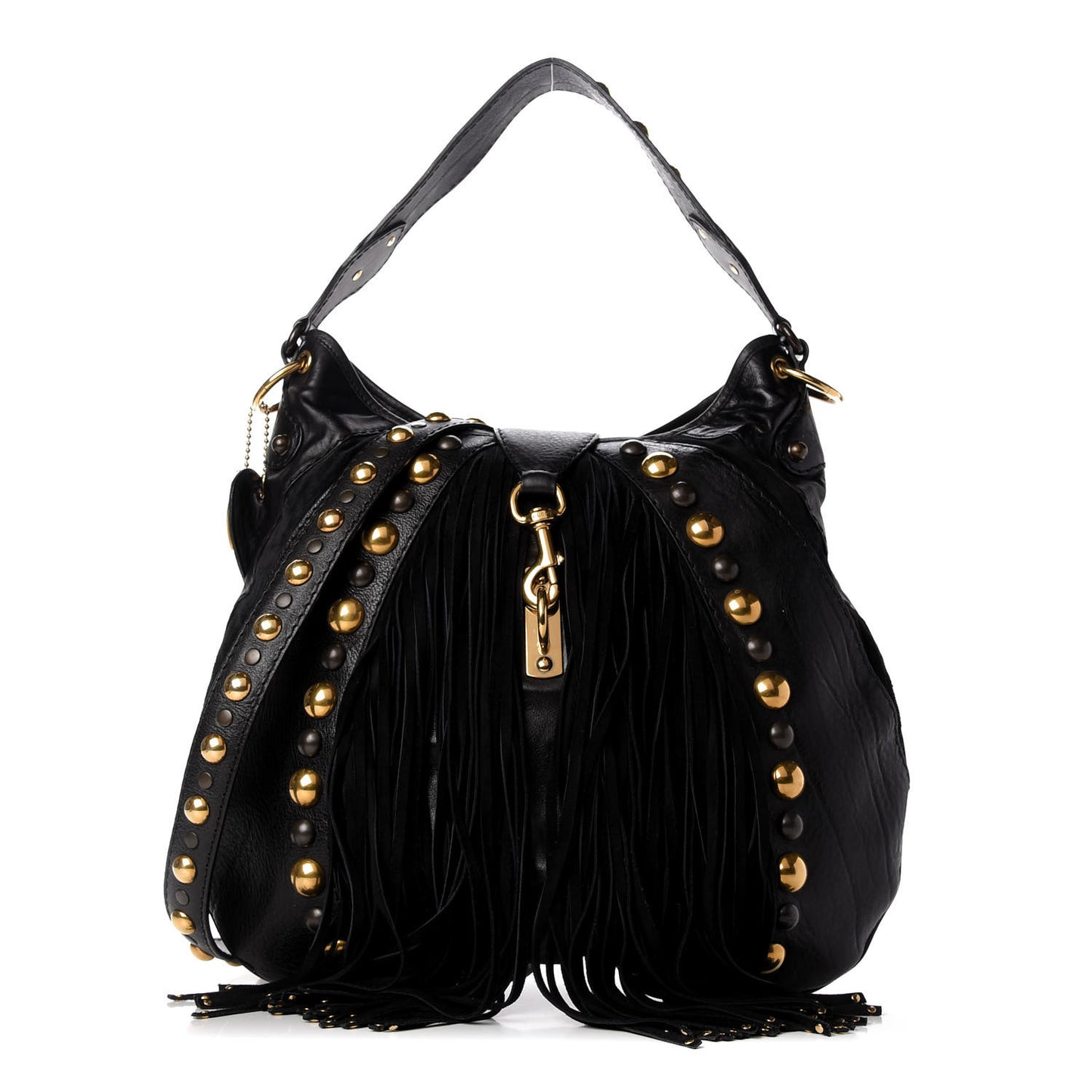 Calfskin Suede Fringe Babouska Hobo Black