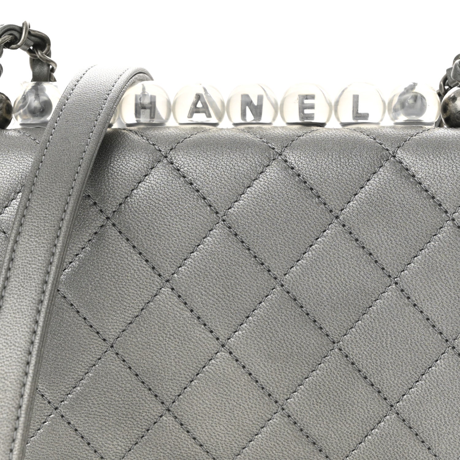 Chanel Metallic Goatskin Quilted Chic Pearls Flap Silver 8 of 11