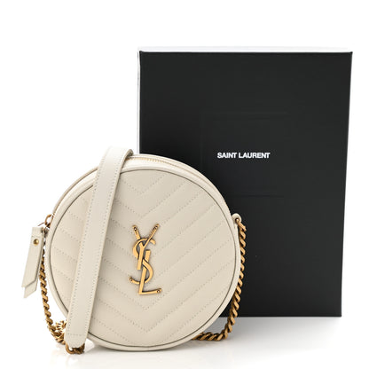 Saint Laurent Grain De Poudre Matelasse Chevron Quilted Round Vinyle Camera Bag White 10 of 10