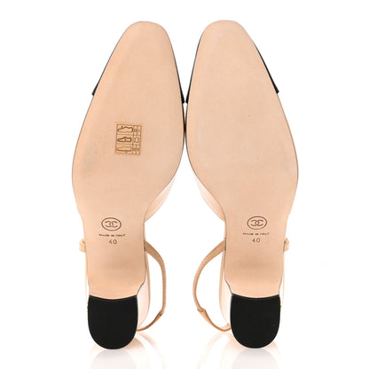 Chanel Goatskin Grosgrain Cap Toe CC Slingback Pumps 40 Beige Black 6 of 10