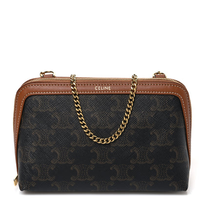 Celine Triomphe Canvas Lambskin Clutch On Chain Tan 1 of 11